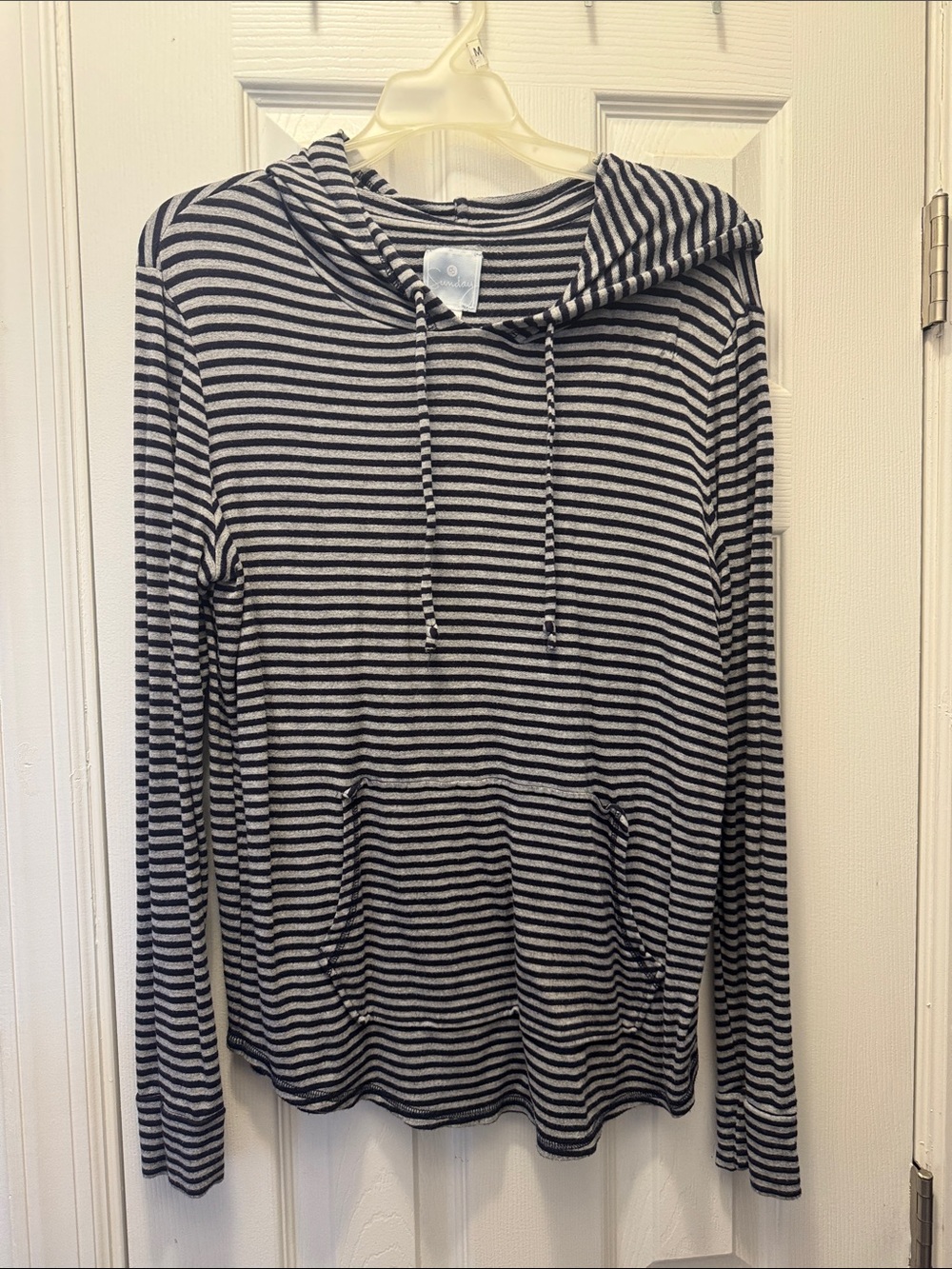 Dress Barn Black and White Striped Hoodie Sweatshirt